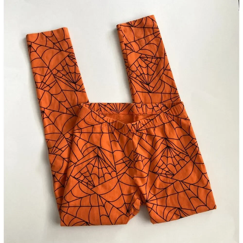 Halloween Outfit - Cat & Jack Spiderweb Leggings, Jack O'Lantern Hoodie - 7/8